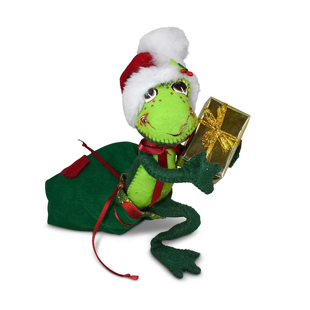 761024 10in Yuletide Frog in Santa Bag