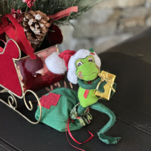 10in Yuletide Frog in Santa Bag
